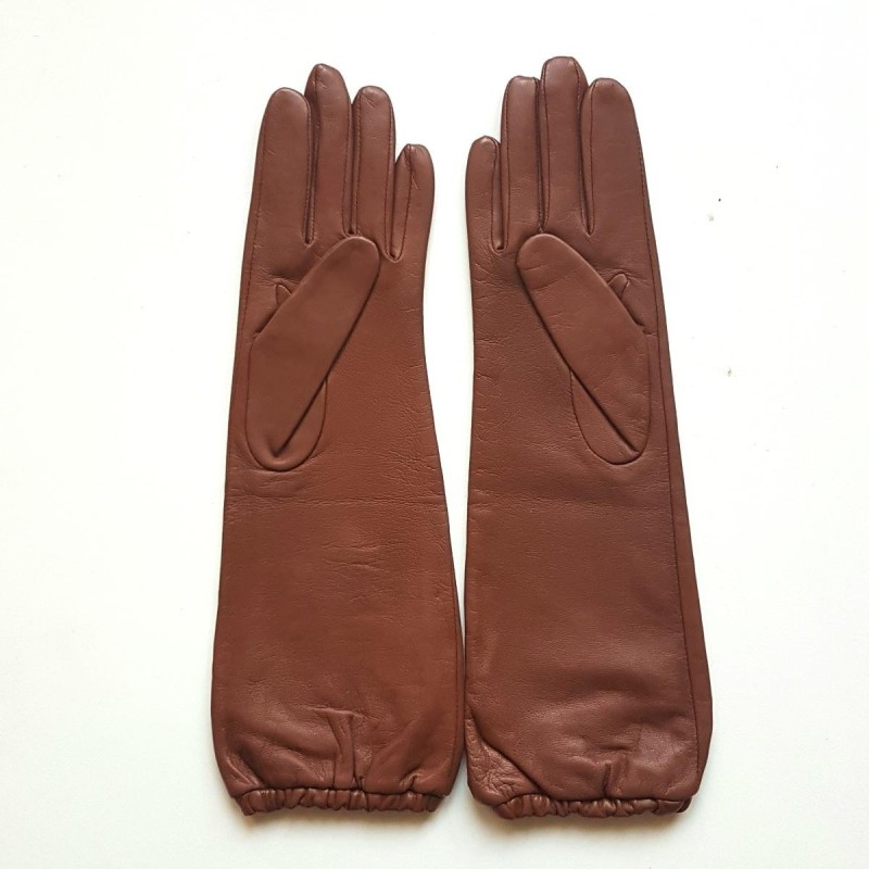 Gants en Cuir d'Agneau Cognac Mima Doublés Soie.