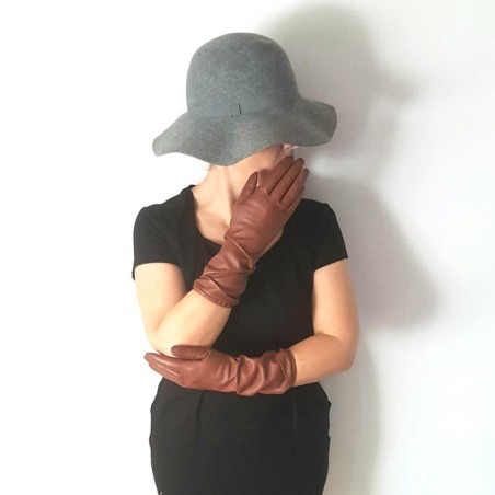 Gants en Cuir d'Agneau Cognac Mima Doublés Soie.