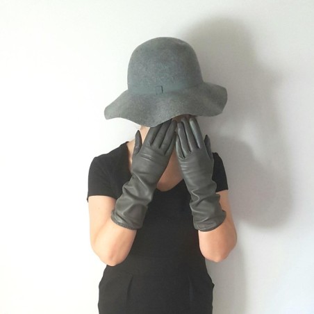Gants en Cuir d'Agneau Gris Mima Doublés Soie.
