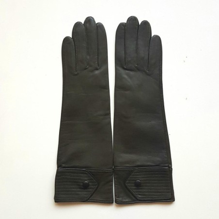 Gants en Cuir d'Agneau Kaki Noir Army Doublure Soie.