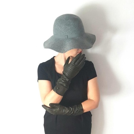 Gants en Cuir d'Agneau Kaki Noir Army Doublure Soie.