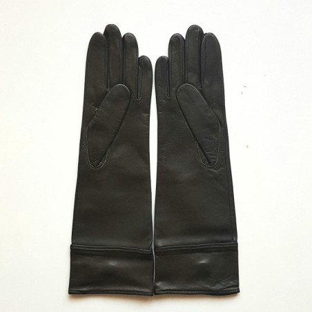 Gants en Cuir d'Agneau Kaki Noir Army Doublure Soie.