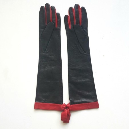 Gants en Cuir d'Agneau Noirs Rouges Macha Doublés Soie.