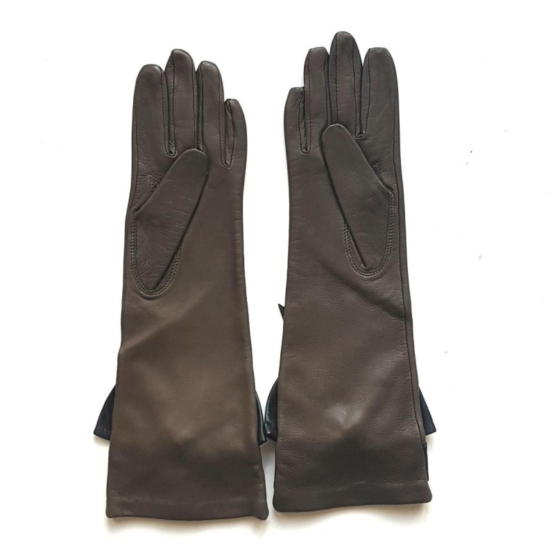 Gants en Cuir d'Agneau Kaki Noirs Alice Doublés Soie.