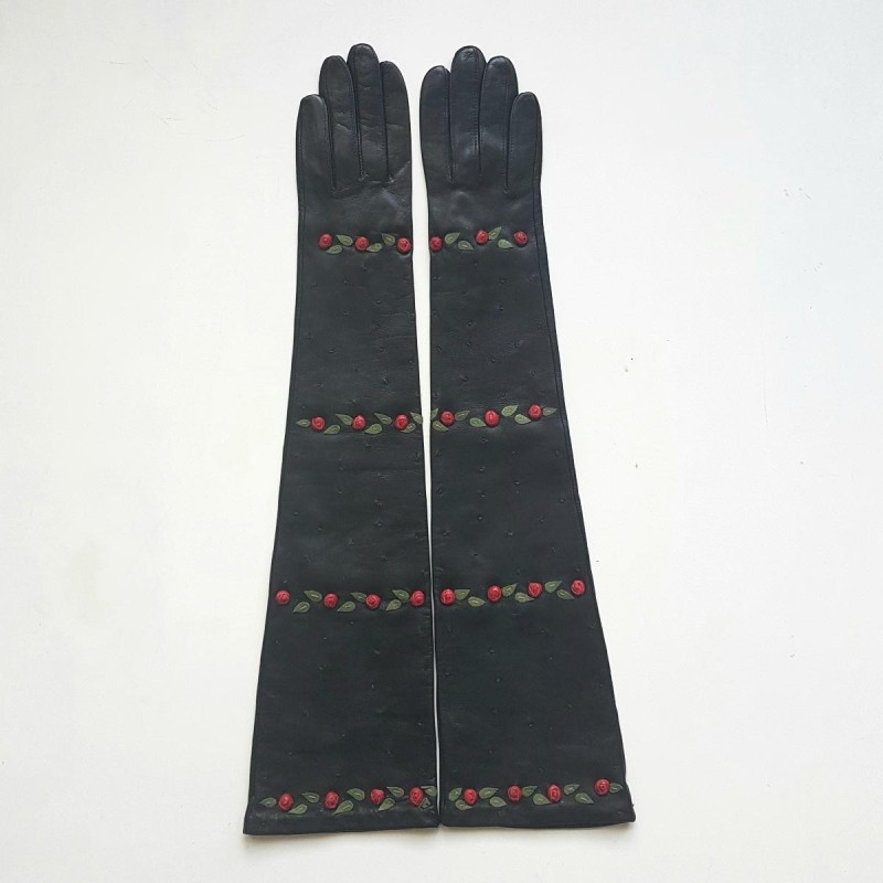 Gants en Cuir d'Agneau Noirs et Rouges Lili Doublés Soie.