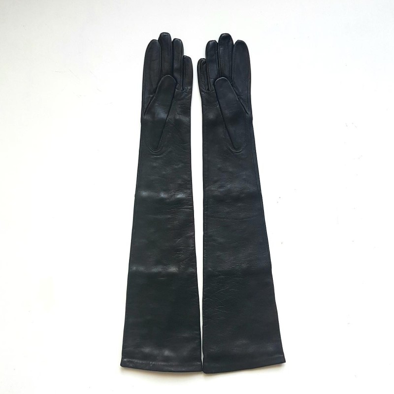 Gants en Cuir d'Agneau Noirs et Rouges Lili Doublés Soie.