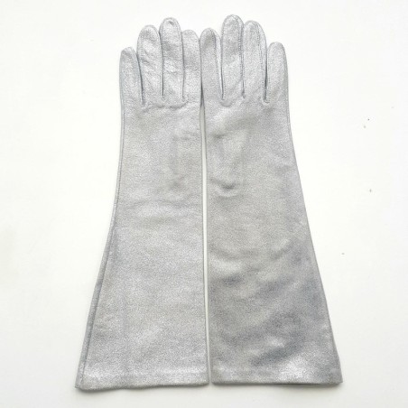 Gants en Cuir d'Agneau Argent Disco Doublés Soie.