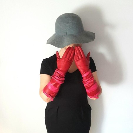 Gants en Cuir d'Agneau Rouges Fuchsia Natricia Non Doublés.
