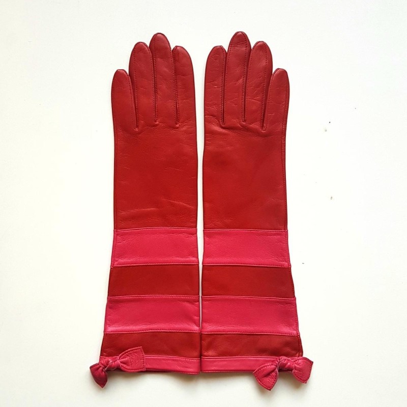 Gants en Cuir d'Agneau Rouges Fuchsia Natricia Bis Non Doublés.