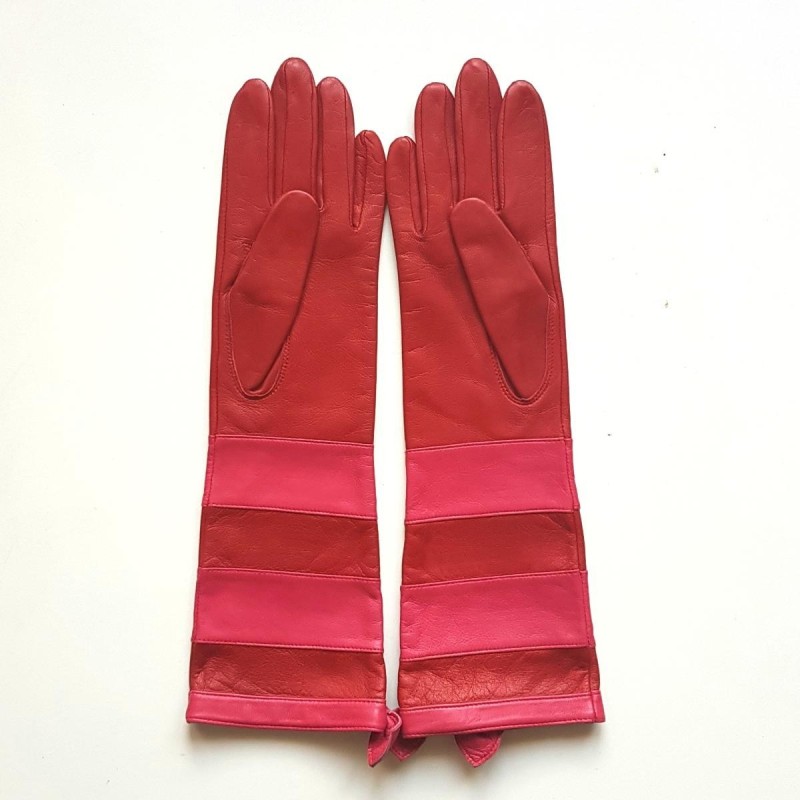 Gants en Cuir d'Agneau Rouges Fuchsia Natricia Bis Non Doublés.