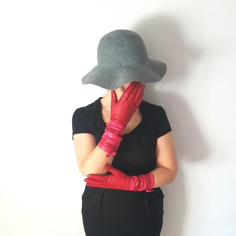 Gants en Cuir d'Agneau Rouges Fuchsia Natricia Bis Non Doublés.