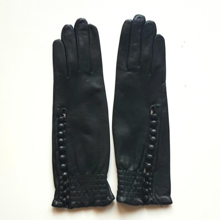 Gants en Cuir d'Agneau Noir Jacqueline Doublés Soie.