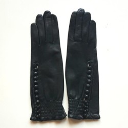 Gants en Cuir d'Agneau Noir Jacqueline Doublés Soie.