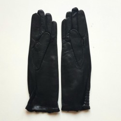 Gants en Cuir d'Agneau Noir Jacqueline Doublés Soie.