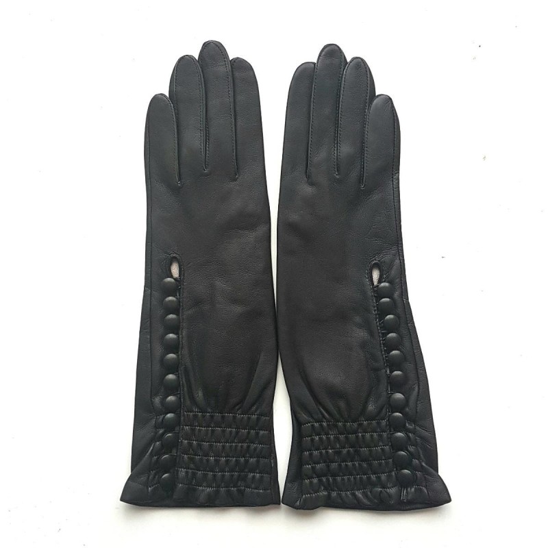 Gants en Cuir d'Agneau Kaki Jacqueline Doublés Soie.