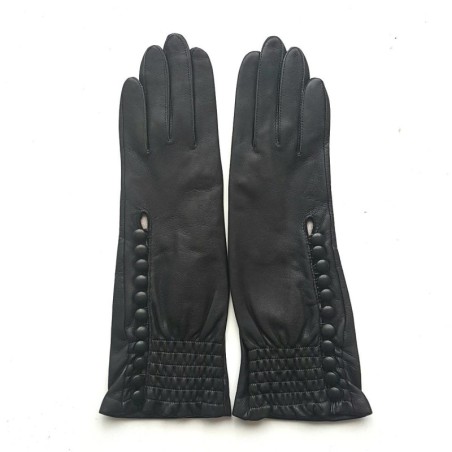 Gants en Cuir d'Agneau Kaki Jacqueline Doublés Soie.