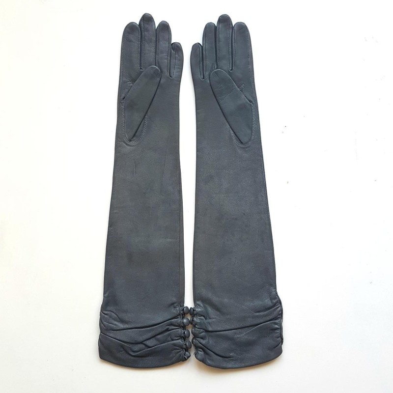 Gants en Cuir d'Agneau Gris Margaret Doublés Soie.