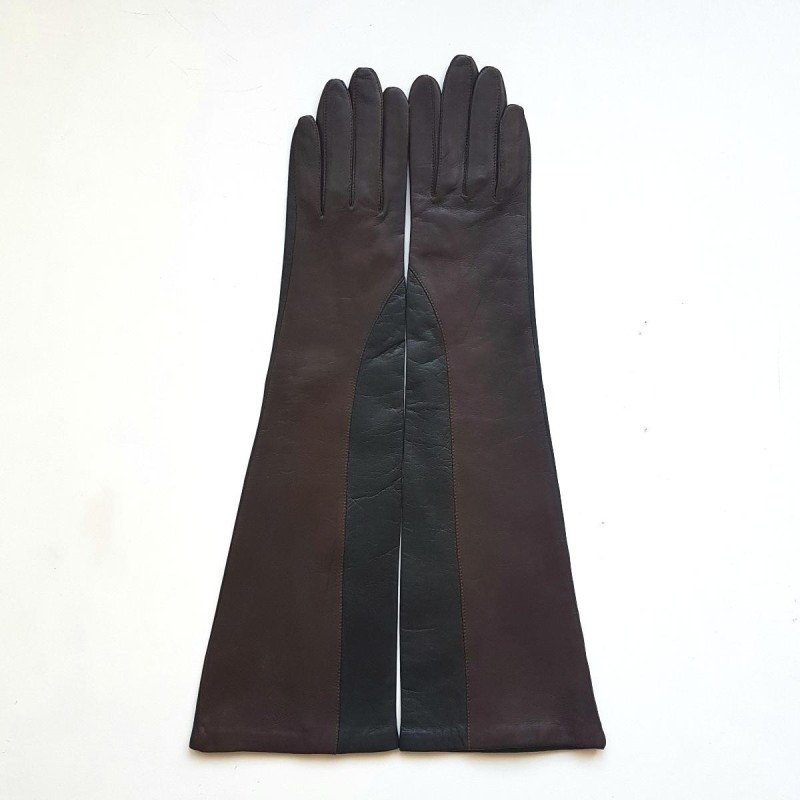 Gants en Cuir d'Agneau Noirs et Marron Chantal Doublés Soie.