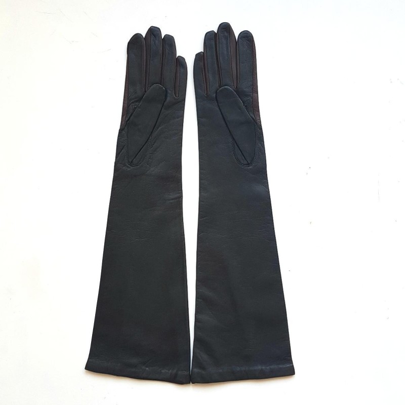 Gants en Cuir d'Agneau Noirs et Marron Chantal Doublés Soie.