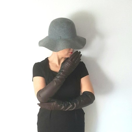 Gants en Cuir d'Agneau Noirs et Marron Chantal Doublés Soie.