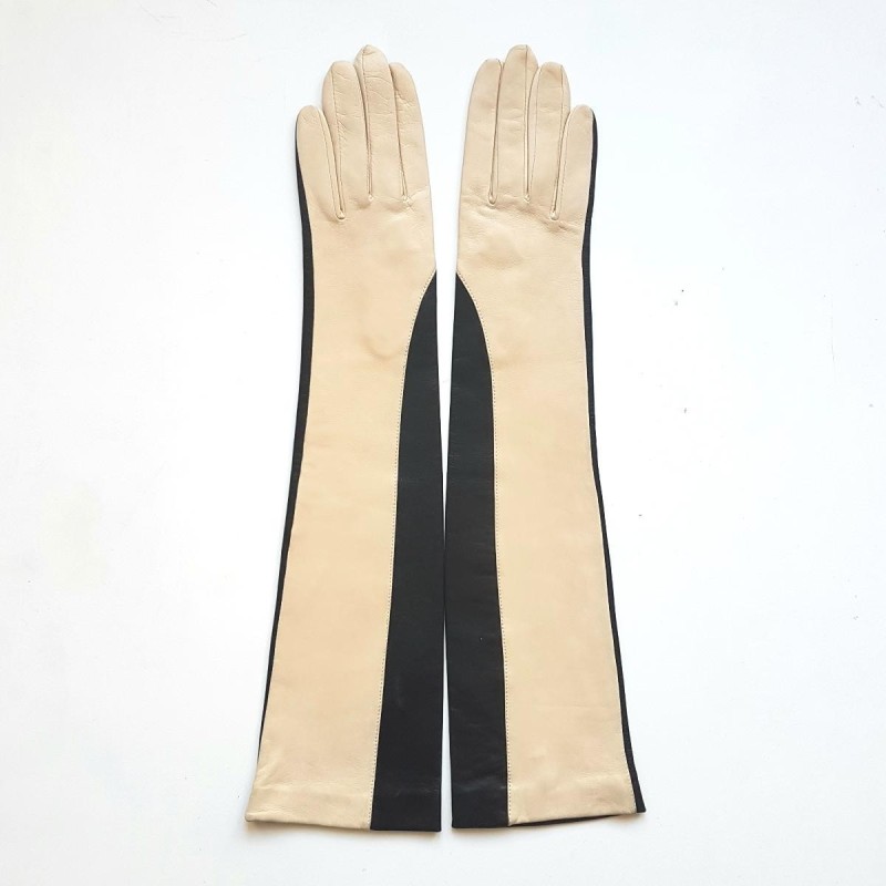 Gants en Cuir d'Agneau Noirs et Vanille Chantal Doublés Soie.