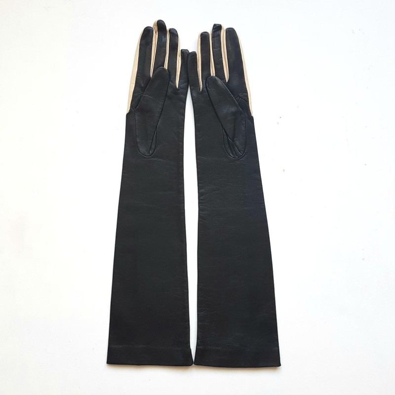 Gants en Cuir d'Agneau Noirs et Vanille Chantal Doublés Soie.