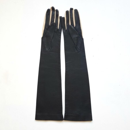 Gants en Cuir d'Agneau Noirs et Vanille Chantal Doublés Soie.