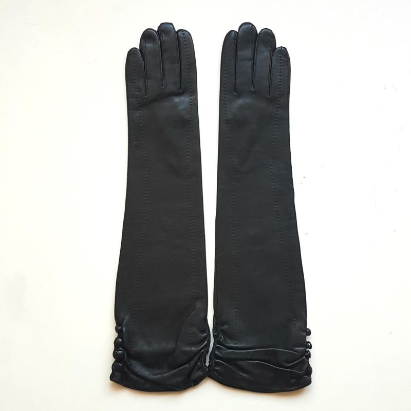 Gants en Cuir d'Agneau Noirs Margaret Doublés Soie.