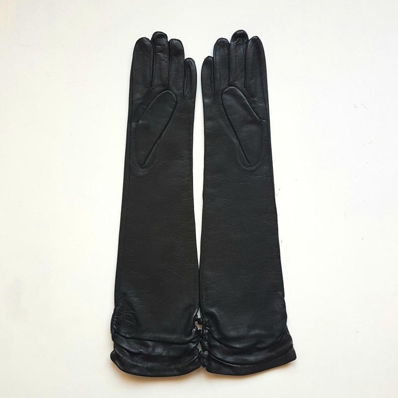 Gants en Cuir d'Agneau Noirs Margaret Doublés Soie.