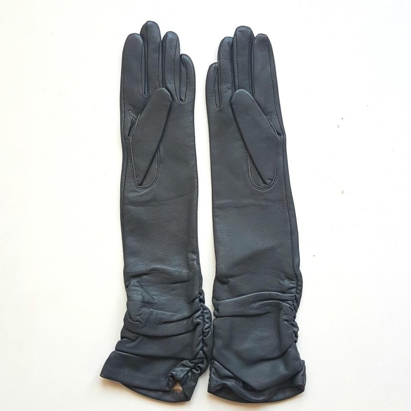 Gants en Cuir d'Agneau Gris Elisabeth Doublés Soie.