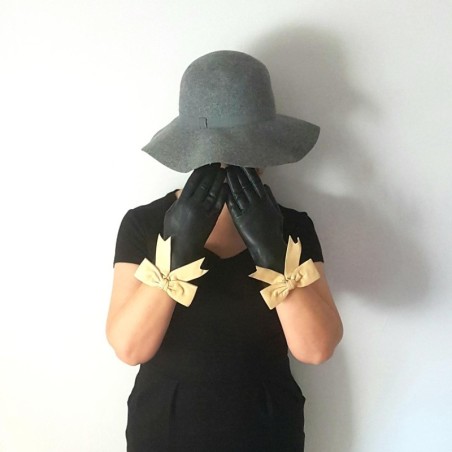 Gants en Cuir d'Agneau Noirs Vanille Candy Doublés Soie.