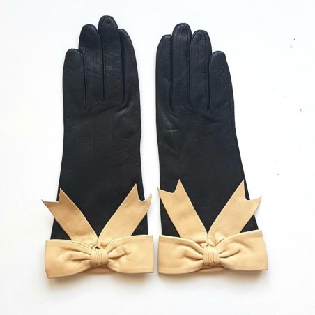 Gants en Cuir d'Agneau Noirs Vanille Candy Doublés Soie.