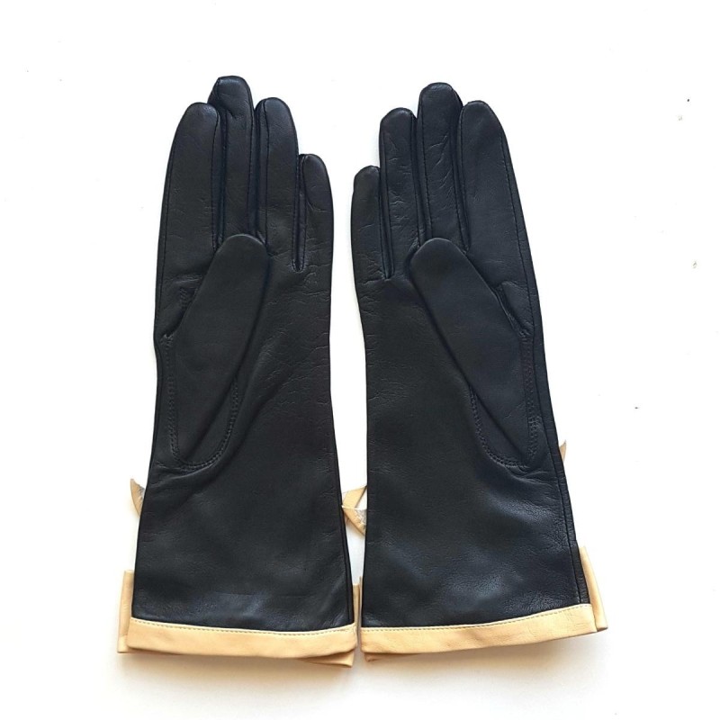 Gants en Cuir d'Agneau Noirs Vanille Candy Doublés Soie.