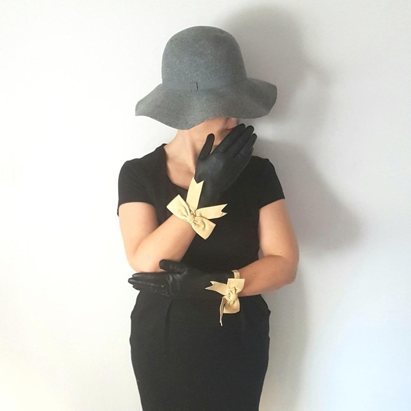 Gants en Cuir d'Agneau Noirs Vanille Candy Doublés Soie.