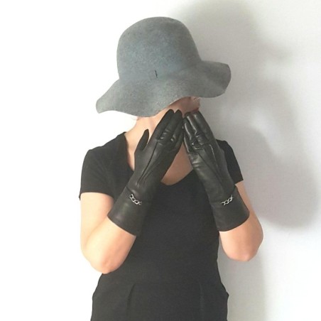 Gants en Cuir d'Agneau Noirs Nelly Non Doublés
