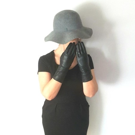 Gants en Cuir d'Agneau Noirs Gina Non Doublés