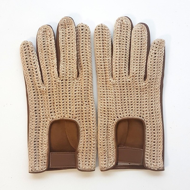 Gants en Cuir d'Agneau, Crochet Coton Biscuit Beige Abel  Non doublés.