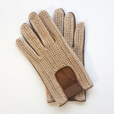 Gants en Cuir d'Agneau, Crochet Coton Biscuit Beige Abel  Non doublés.
