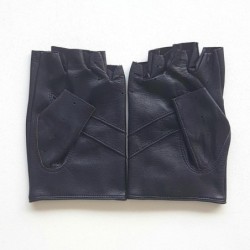 Mitaines en Cuir d'Agneau Prune Pilote Non Doublées.