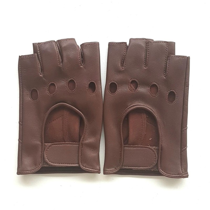 Mitaines en Cuir d'Agneau Havane Non Doublées.