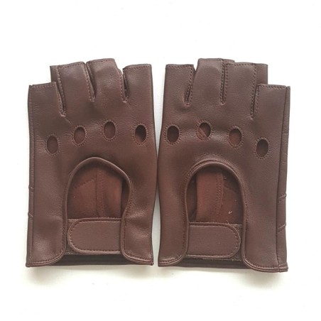 Mitaines en Cuir d'Agneau Havane Non Doublées.