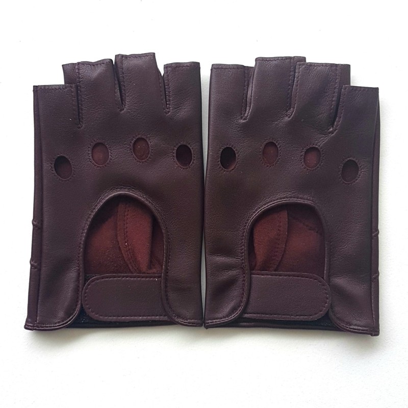 Mitaines en Cuir d'Agneau Bordeaux Non Doublées.