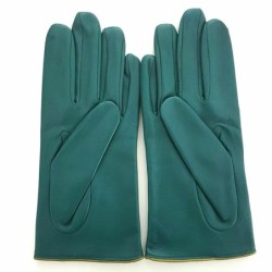 Gants en Cuir d'Agneau Vert Natier Luciole Origami Doublés Soie.