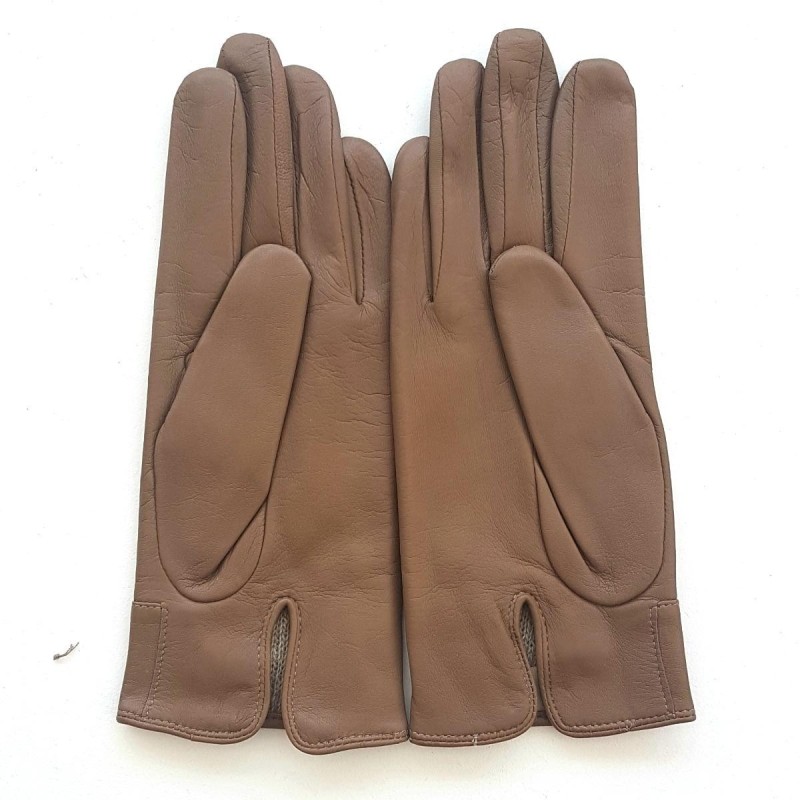 Gants en Cuir d'Agneau Argile Anémone Doublés Soie.