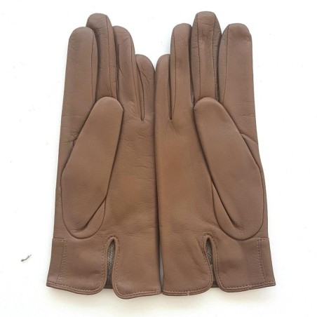 Gants en Cuir d'Agneau Argile Anémone Doublés Soie.