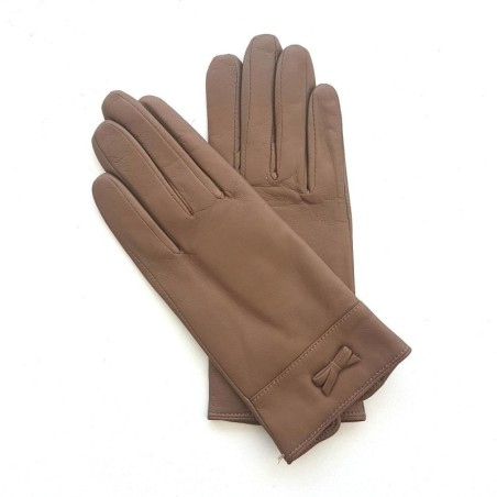 Gants en Cuir d'Agneau Argile Anémone Doublés Soie.