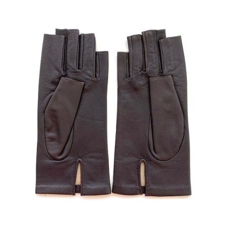Mitaines en Cuir d'Agneau Marron Jeanne Doublées Soie.