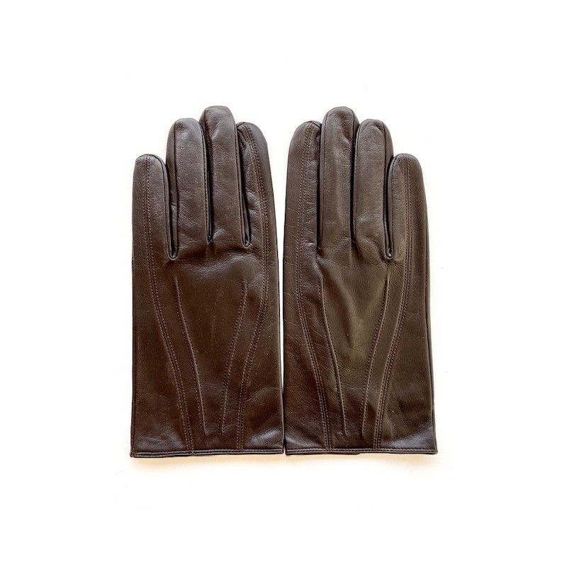 Gants en Cuir d'Agneau Marron Steeve Doublés Soie.