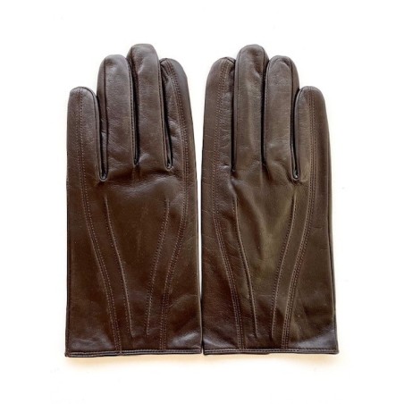 Gants en Cuir d'Agneau Marron Steeve Doublés Soie.