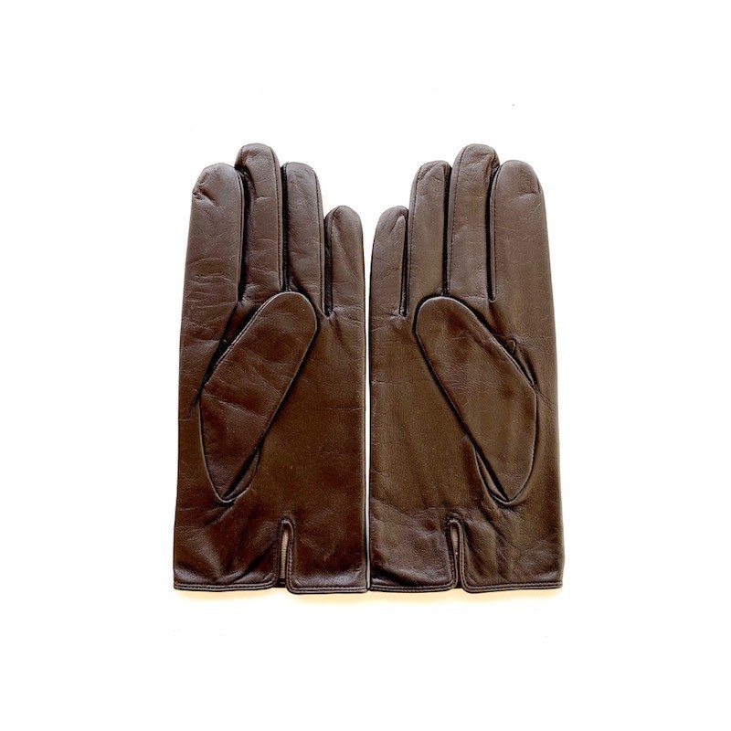Gants en Cuir d'Agneau Marron Steeve Doublés Soie.
